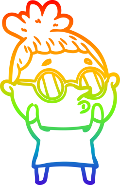 Gökkuşağı gradyan çizgi çizimi bir insan tarafından çizilmiş gözlük takan bir kadın.