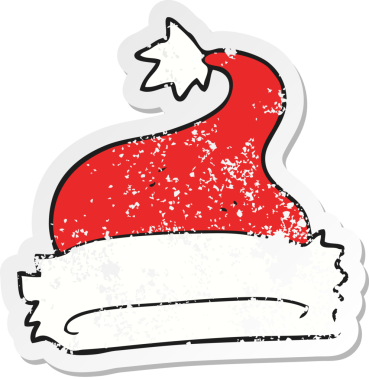 Bir insan tarafından çizilmiş bir karikatür Noel şapkasının gerilimli retro yapıştırması.