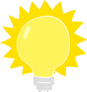 Bir insan tarafından çizilen ampulün düz renk çizimi