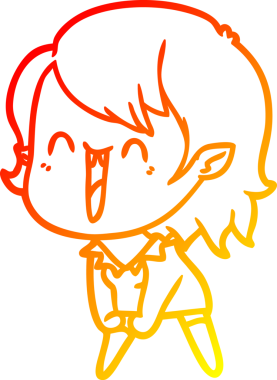 Bir insan tarafından çizilmiş sevimli, mutlu bir vampir kızın çizgi çizimi.