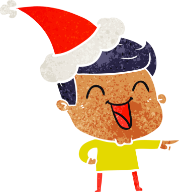 Bir insanın çizdiği Noel Baba şapkasıyla gülen bir adamın el çizimi karikatürü