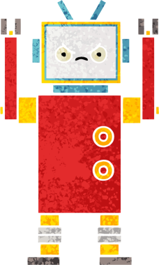 Bir insan tarafından çizilmiş bir robotun retro çizim tarzı karikatürü