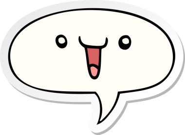 Bir insan tarafından çizilmiş konuşma kabarcığı çıkartmalı sevimli mutlu çizgi film yüzü.