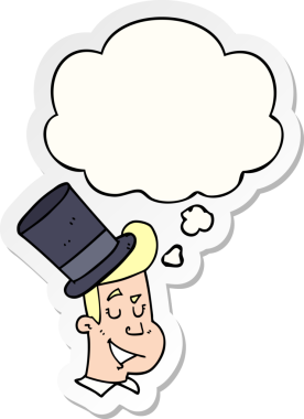 Düşünce baloncuklu silindir şapkalı çizgi film adamı bir insan tarafından çizilmiş çıkartma.