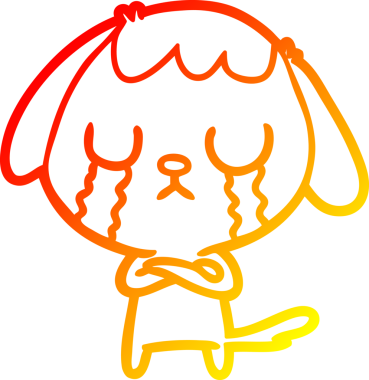 Bir insanın çizdiği ağlayan şirin bir köpeğin sıcak çizgi çizimi.