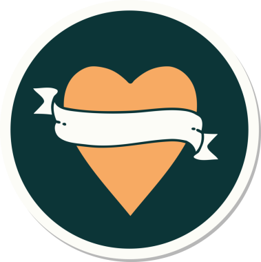 Bir insan tarafından çizilmiş geleneksel bir kalp ve bayrak stili dövme çıkartması.