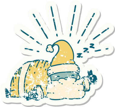 Bir insan tarafından çizilmiş eski dövme stili Noel Baba karakterinin eski bir çıkartması.