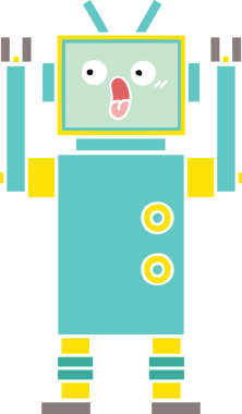 Bir insan tarafından çizilmiş düz renkli bir robot karikatürü