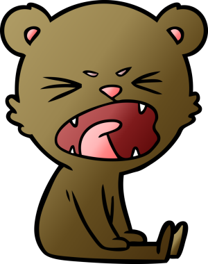 Bir insan tarafından çizilmiş kızgın çizgi film ayısı.