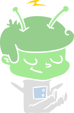 Bir insan tarafından çizilmiş düz renkli çizgi film uzay adamı.