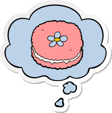 Düşünce baloncuklu çizgi film bisküvisi insan tarafından çizilmiş bir çıkartma.