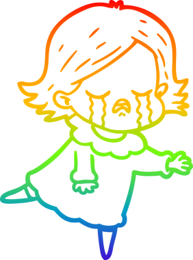 Gökkuşağı gradyan çizimi bir insan tarafından çizilmiş ağlayan bir çizgi kız çizimi