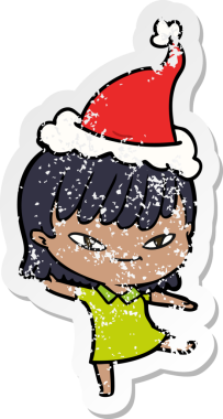 Bir insan tarafından çizilmiş Noel Baba şapkası giymiş bir kadının el yazısı.