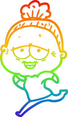 Gökkuşağı gradyan çizgi çizimi Bir insan tarafından çizilmiş mutlu yaşlı kadın