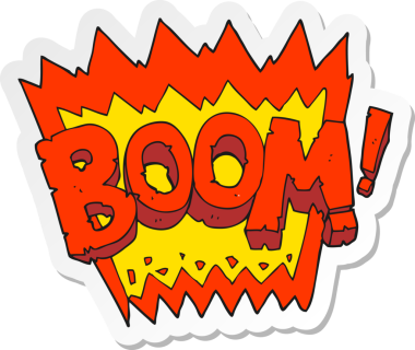 Bir insan tarafından çizilmiş bir çizgi film patlama sembolünün etiketi.