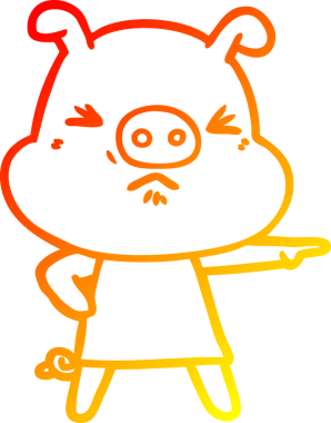 Bir insan tarafından çizilmiş kızgın bir domuzun sıcak çizgi çizimi