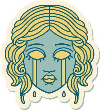 Bir insan tarafından çizilmiş geleneksel kadın yüzü stili bir dövme çıkartması.