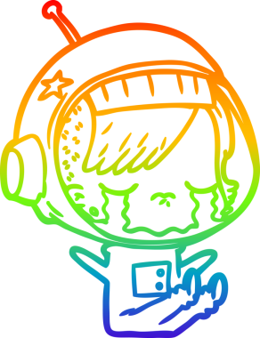 Gökkuşağı gradyan çizgi çizimi bir insan tarafından çizilmiş ağlayan astronot kız