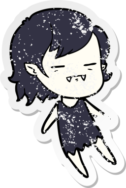 Bir insan tarafından çizilmiş ölümsüz vampir kız çizgi filminin kederli çıkartması.