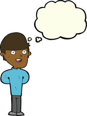 Bir insan tarafından çizilmiş düşünce balonlu mutlu adam çizgi filmi.