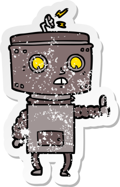 Bir insan tarafından çizilmiş karikatür robotunun sıkıntılı çıkartması.