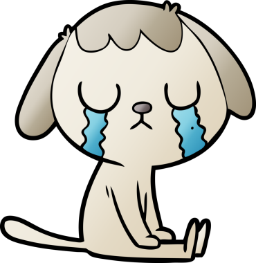 Bir insan tarafından çizilmiş şirin bir çizgi film köpeği ağlıyor.