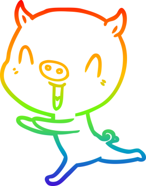 Gökkuşağı gradyan çizimi mutlu çizgi film çizimi bir insan tarafından çizilen domuz