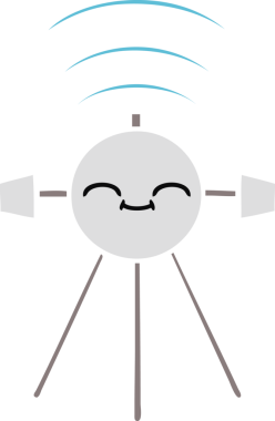 Bir insan tarafından çizilmiş düz renkli bir uydu karikatürü