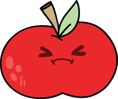 Bir insan tarafından çizilmiş tuhaf bir çizgi film elması.