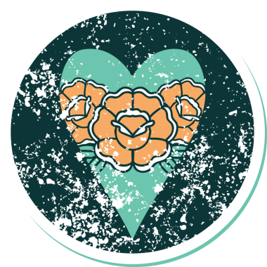 Bir insan tarafından çizilmiş kalp ve çiçeklerin sembolik depresif dövme şekli