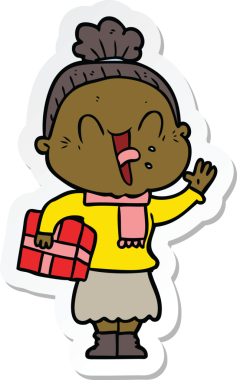 Bir insan tarafından çizilmiş mutlu yaşlı bir kadının çıkartması.