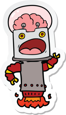 Bir insan tarafından çizilmiş robot karikatür çıkartması.