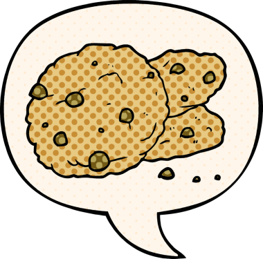 Bir insan tarafından çizilmiş çizgi roman tarzında konuşma baloncuklu çizgi film kurabiyeleri.