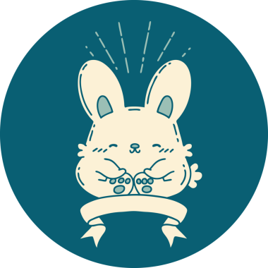 Bir insan tarafından çizilmiş mutlu tavşan dövmesi ikonu.