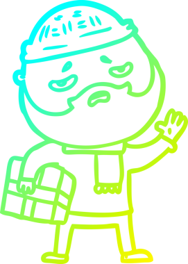 Bir insan tarafından çizilmiş sakallı, endişeli bir çizgi film çizimi.