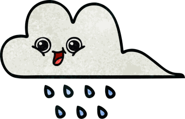 Bir insan tarafından çizilmiş yağmur bulutunun retro grunge desen karikatürü