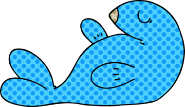 Bir insan tarafından çizilmiş çizgi roman tarzı tuhaf bir fok.