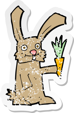 Bir insan tarafından çizilmiş havuçlu karikatür tavşanı.