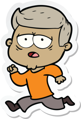 Bir insan tarafından çizilmiş yorgun bir çizgi film çıkartması.