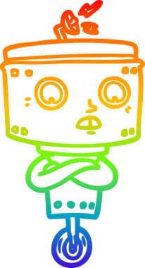 Bir insan tarafından çapraz kollu çizilmiş çizgi robot çizimi.