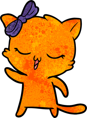 Bir insan tarafından çizilmiş kafasında yay olan çizgi film kedisi.