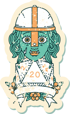 Retro Dövme Tarzı Yarı Ork Dövüşçüsü Bir insan tarafından çizilmiş doğal yirmi zar atışıyla