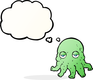 Bir insan tarafından çizilmiş düşünce baloncuklu uzaylı mürekkep balığı yüzü.