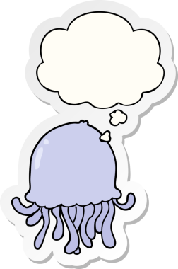 Düşünce baloncuklu çizgi film denizanası insan tarafından çizilmiş bir çıkartma.