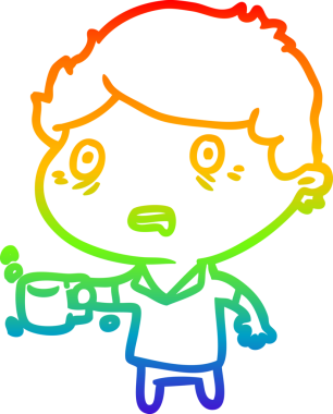 Gökkuşağı gradyan çizgisi bir insan tarafından çizilen çok fazla kahveden sinirlenen bir adamın çizimi