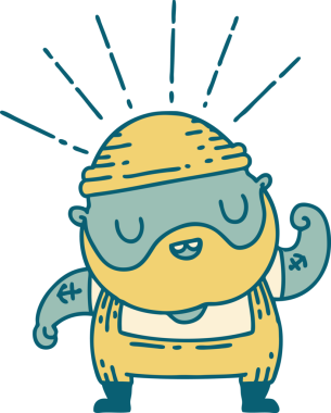 Geleneksel dövme stili sakallı adamın bir insan tarafından çizilmiş pazısı.