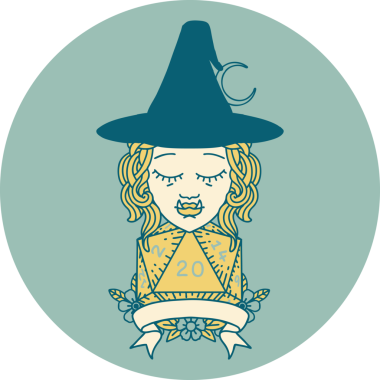 Retro Dövme Biçimi Bir insan tarafından çizilmiş doğal 20 zarlı yarı ork cadı karakteri