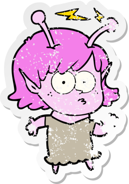 Bir insan tarafından çizilmiş uzaylı bir kızın sıkıntılı çıkartması.