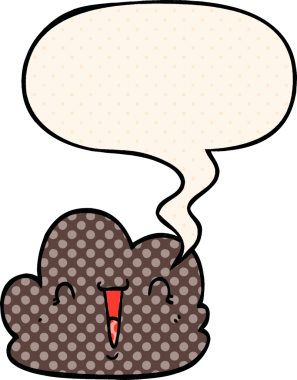 Bir insan tarafından çizilmiş, çizgi roman tarzında konuşan mutlu bir bulut.