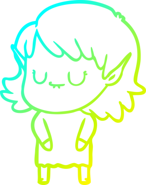 Bir insan tarafından çizilmiş mutlu bir elf kızı çizimi.